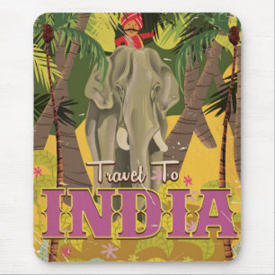Indischer Elefant Vintage-Reiseposter Mousepad