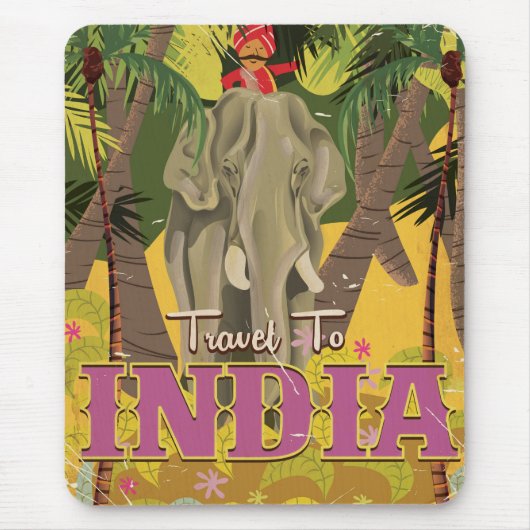 Indischer Elefant Vintage-Reiseposter Mousepad (Vorne)