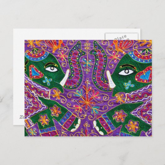 Indischer Elephant Tourist Fabric Postcard Postkarte (Vorne/Hinten)