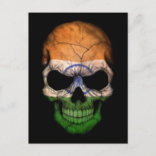Indischer Flaggenschädel auf schwarz Postkarte (Vorderseite)