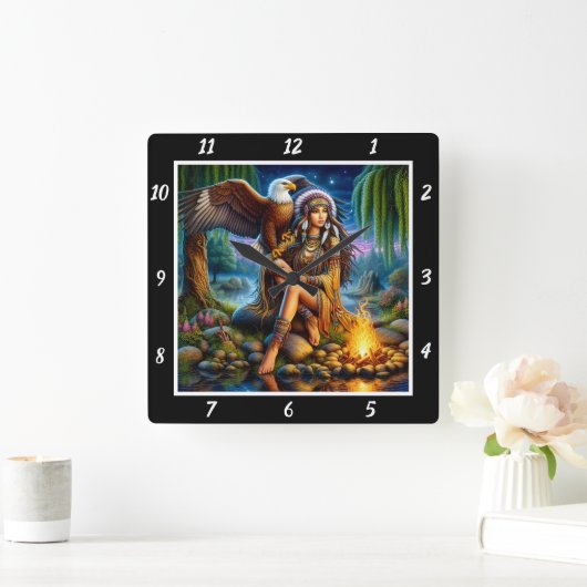 Indischer Flug: Der Ansturm des Talons River Quadratische Wanduhr (Zuhause)