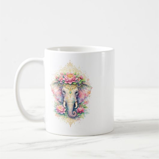 Indischer Frühling - Elefant mit Blumen Kaffeetasse (Links)