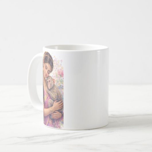 Indischer Frühling - Porträt Mädchen mit Äffchen Kaffeetasse (Vorderseite Links)