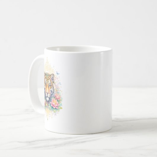 Indischer Frühling - Tiger mit Blumen Kaffeetasse (Vorderseite Links)