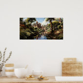 Indischer Garten-Ölmalerei des 19. Jahrhunderts Poster (Küche)