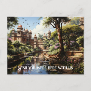 Indischer Garten-Ölmalerei des 19. Jahrhunderts Postkarte