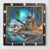 Indischer Geist der Ureinwohner: Flüstern der Wild Quadratische Wanduhr (Vorderseite)