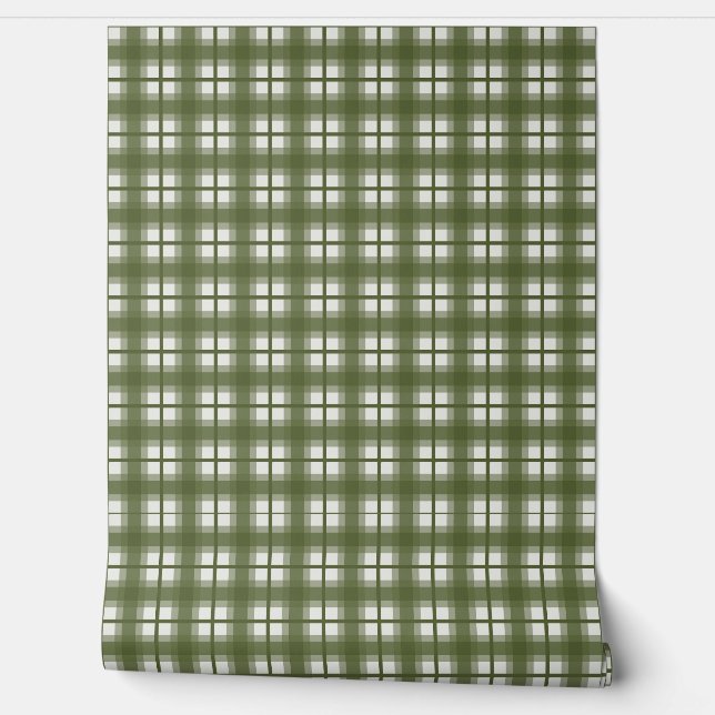 Indischer Gingham - Olivgrüne Tarnung Tapete (Abrollen)