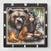 Indischer Girl Bear Willow Tree Quadratische Wanduhr (Vorderseite)
