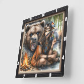Indischer Girl Bear Willow Tree Quadratische Wanduhr (Winkel)