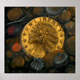 Indischer Head Gold $5 Halbes Eagle Öl auf Gesso Poster