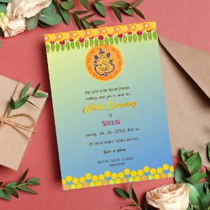 Indischer Hindu Bräutigam Haldi Zeremonie Floral Einladung