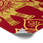 Indischer Hochzeitmaronen Goldelfant Lotus willkom Poster (Ecke)