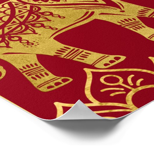 Indischer Hochzeitmaronen Goldelfant Lotus willkom Poster (Ecke)