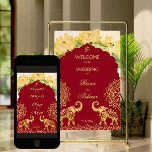 Indischer Hochzeitmaronen Goldelfant Lotus willkom Poster