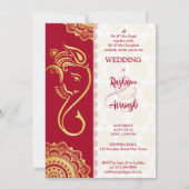 Indischer Hochzeitmaroon und Gold Ganesha Mandala Einladung (Vorderseite)