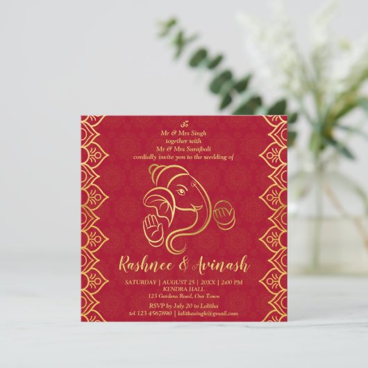 Indischer Hochzeitmaroon und Gold Ganesha-Vorlage (Stehend Vorderseite)