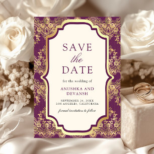 Indischer Hochzeits Purple Gold Lace Save The Date
