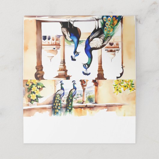Indischer Hochzeitspfau Jaipur Palast Empfang Platzkarte (Außenseite Aufgefaltet)