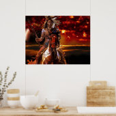 Indischer Krieger, der durch das Feuer reitet Poster (Küche)