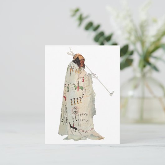 Indischer Krieger mit Pipe Portrait von Karl Bodme Postkarte (Stehend Vorderseite)