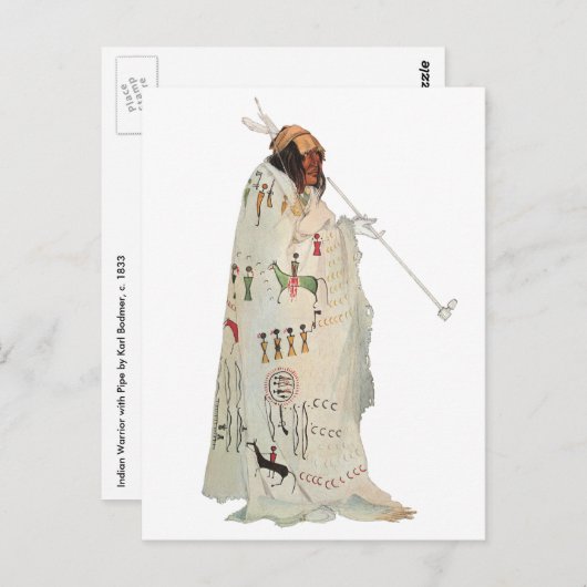 Indischer Krieger mit Pipe Portrait von Karl Bodme Postkarte (Vorne/Hinten)