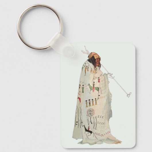 Indischer Krieger mit Pipe Portrait von Karl Bodme Schlüsselanhänger (Vorderseite)