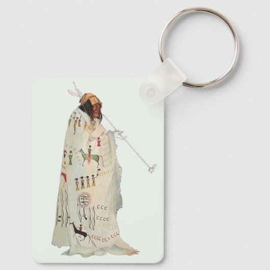 Indischer Krieger mit Pipe Portrait von Karl Bodme Schlüsselanhänger (Rückseite)