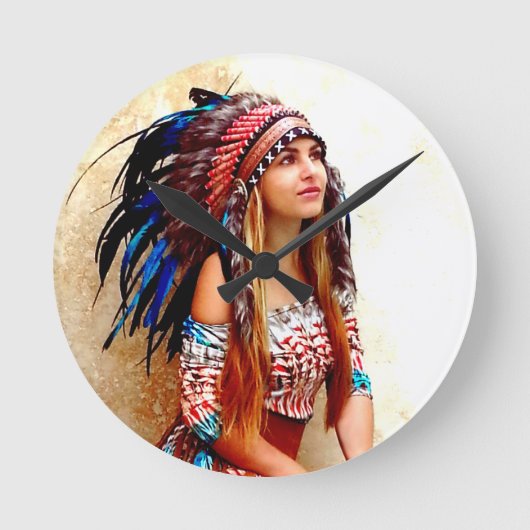 Indischer Krieger Runde Wanduhr (Vorderseite)