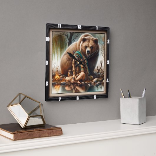 Indischer Mädchenbär Harmonie Quadratische Wanduhr (Büro)