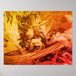 Indischer Mais in Wicker Basket in Sepia Vintag Poster