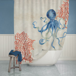 Indischer Ozean Parchment Red Fan Coral Blue Octop Duschvorhang