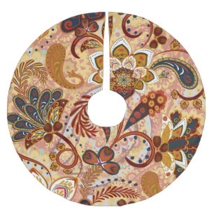 Indischer Paisley: Florale Vintage Braun Polyester Weihnachtsbaumdecke