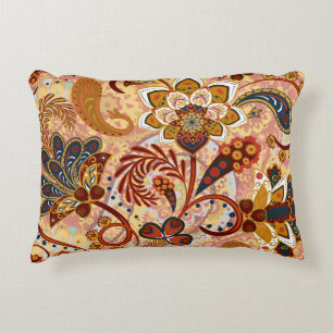 Indischer Paisley: Florales Vintage Braun Dekokissen