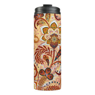 Indischer Paisley: Florales Vintage Braun Thermosbecher