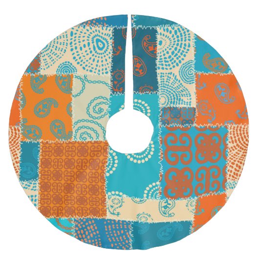 Indischer Patchwork, nahtloser vintage Hintergrund Polyester Weihnachtsbaumdecke (Vorderseite)