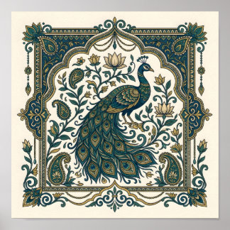 Indischer Pfauen-Paisley-Lotus-Wandposter Poster