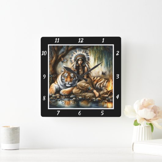 Indischer Power: Der Schatten des Tigerwaldes Quadratische Wanduhr (Zuhause)