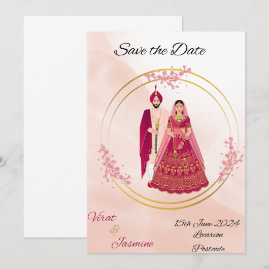 Indischer Punjabi Save the Date bearbeitbare Vorla (Vorne/Hinten)