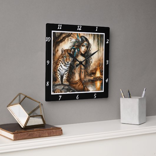 Indischer Rhythmus: Tigers Pace Willow Dance Quadratische Wanduhr (Büro)