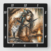 Indischer Rhythmus: Tigers Pace Willow Dance Quadratische Wanduhr (Vorderseite)