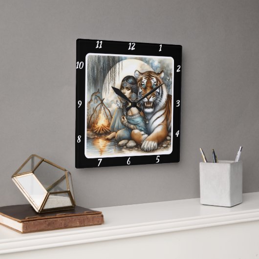 Indischer Rhythmus: Willow Dance Tiger's Pace Quadratische Wanduhr (Büro)