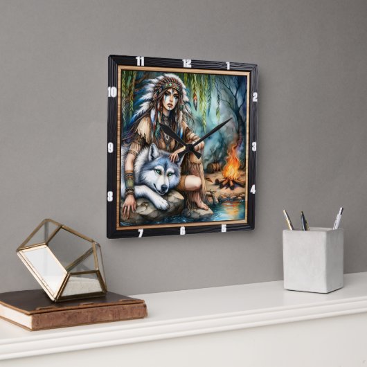 Indischer Rhythmus: Willow Dance Twilight Quadratische Wanduhr (Büro)