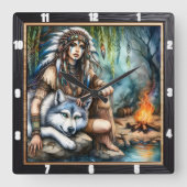 Indischer Rhythmus: Willow Dance Twilight Quadratische Wanduhr (Vorderseite)