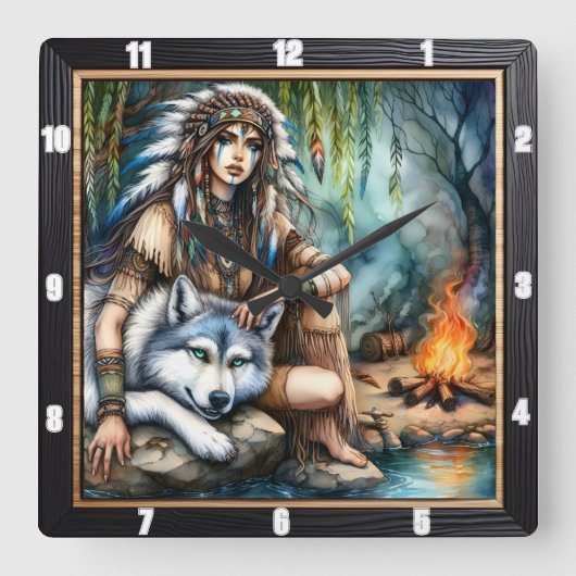 Indischer Rhythmus: Willow Dance Twilight Quadratische Wanduhr (Vorderseite)