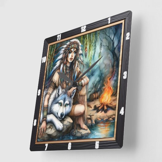 Indischer Rhythmus: Willow Dance Twilight Quadratische Wanduhr (Winkel)