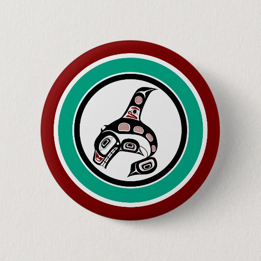 Indischer Rotschwarzer Haida Art Killer Whale Button (Vorderseite)