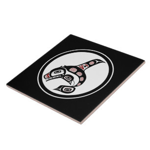Indischer Rotschwarzer Haida Art Killer Whale Fliese