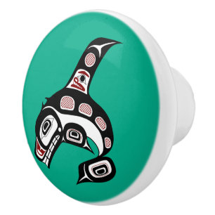 Indischer Rotschwarzer Haida Art Killer Whale Keramikknauf