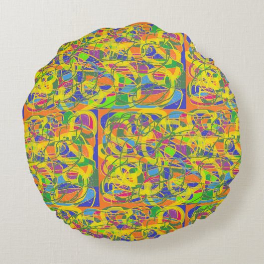 Indischer Sari sehen abstrakte Kunst Medallions gr Rundes Kissen (Rückseite)